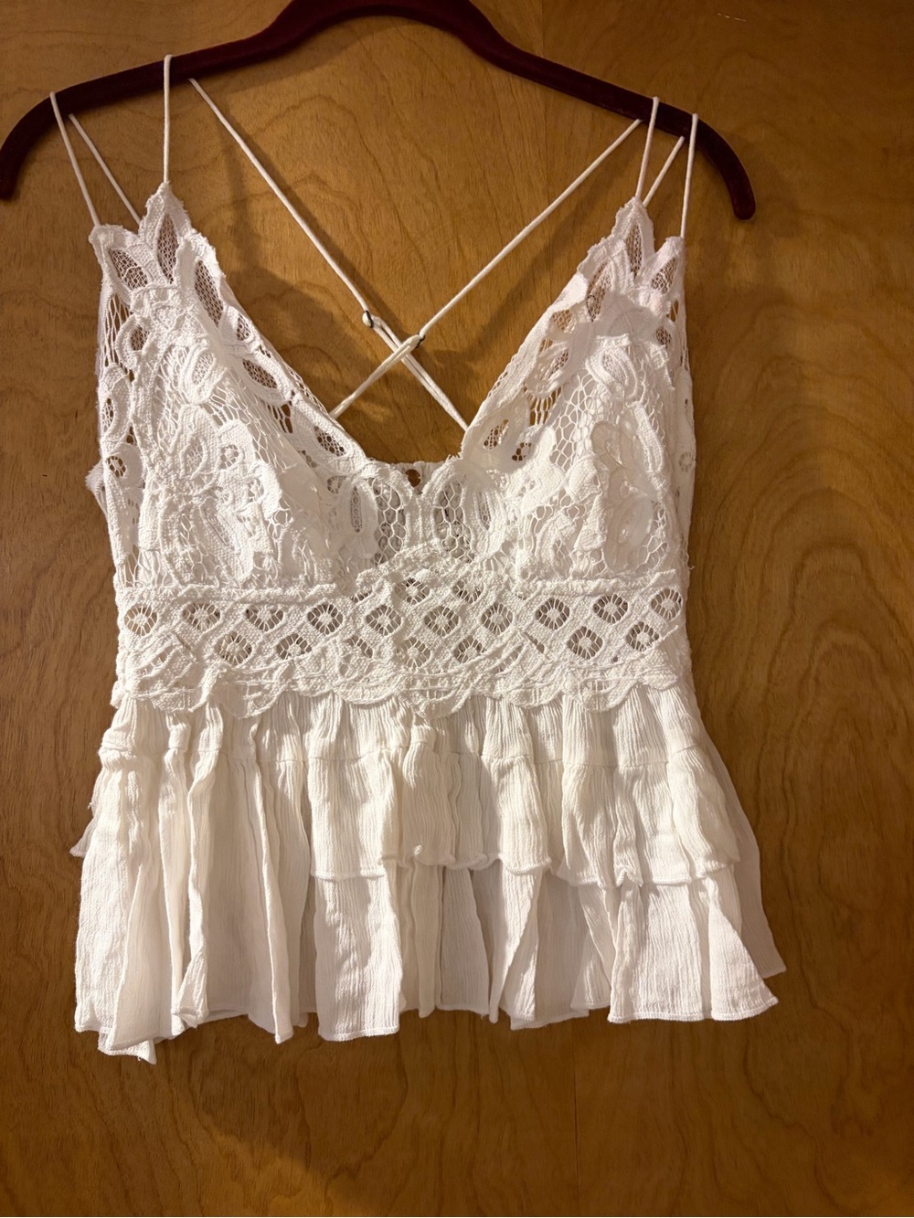 Free People White Lace Ruffle Camisole
